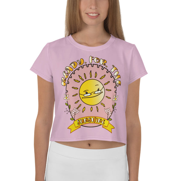 "Here Comes The Sunshine" Women's All-Over Print Crop Tee