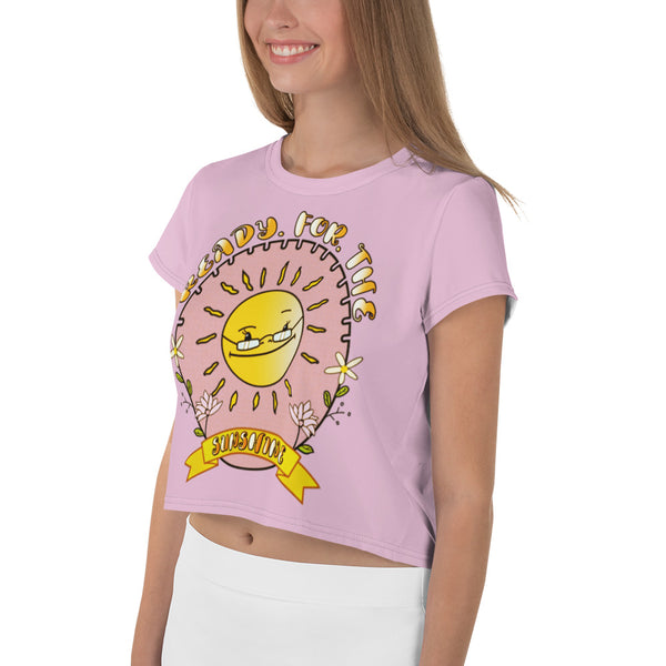 "Here Comes The Sunshine" Women's All-Over Print Crop Tee