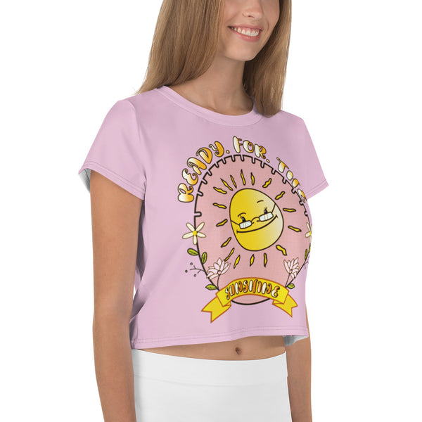 "Here Comes The Sunshine" Women's All-Over Print Crop Tee