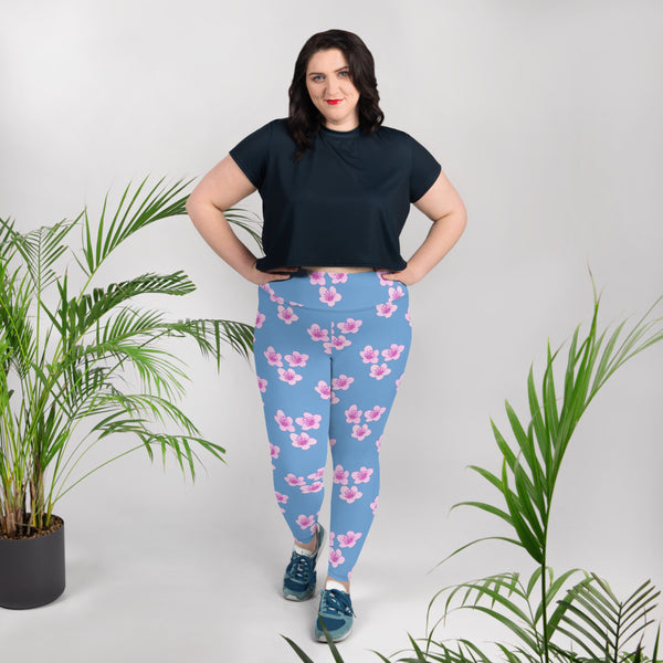 "Pink Cherry Blossom" Women's All-Over Print Plus Size Leggings